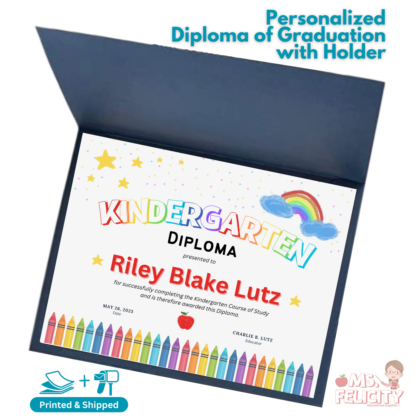 Kindergarten or Preschool Personalized Graduation Diploma or Certificate