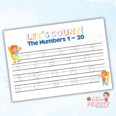 Instant Access Download: Printable Tracing Number 1 - 20 Worksheet