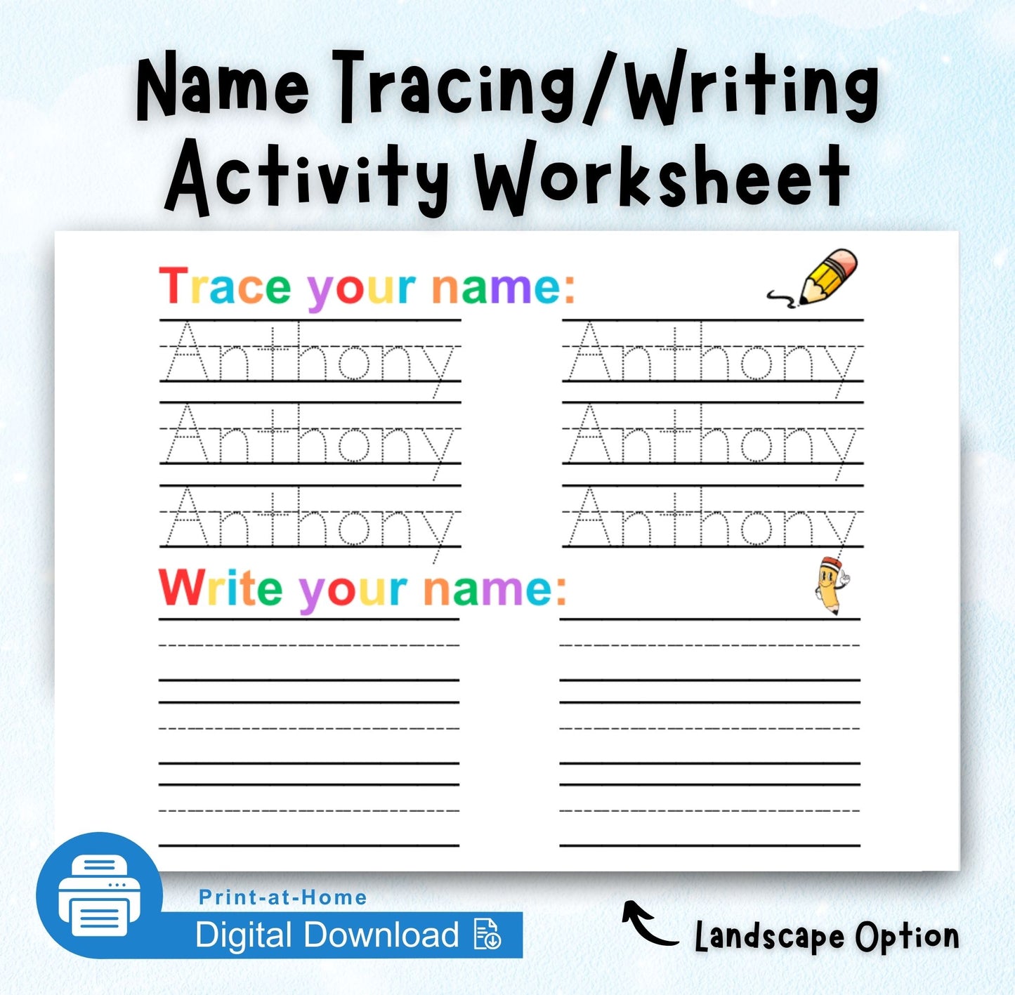 Digital Download:  Personalized Name Tracing/Writing Activity Worksheet