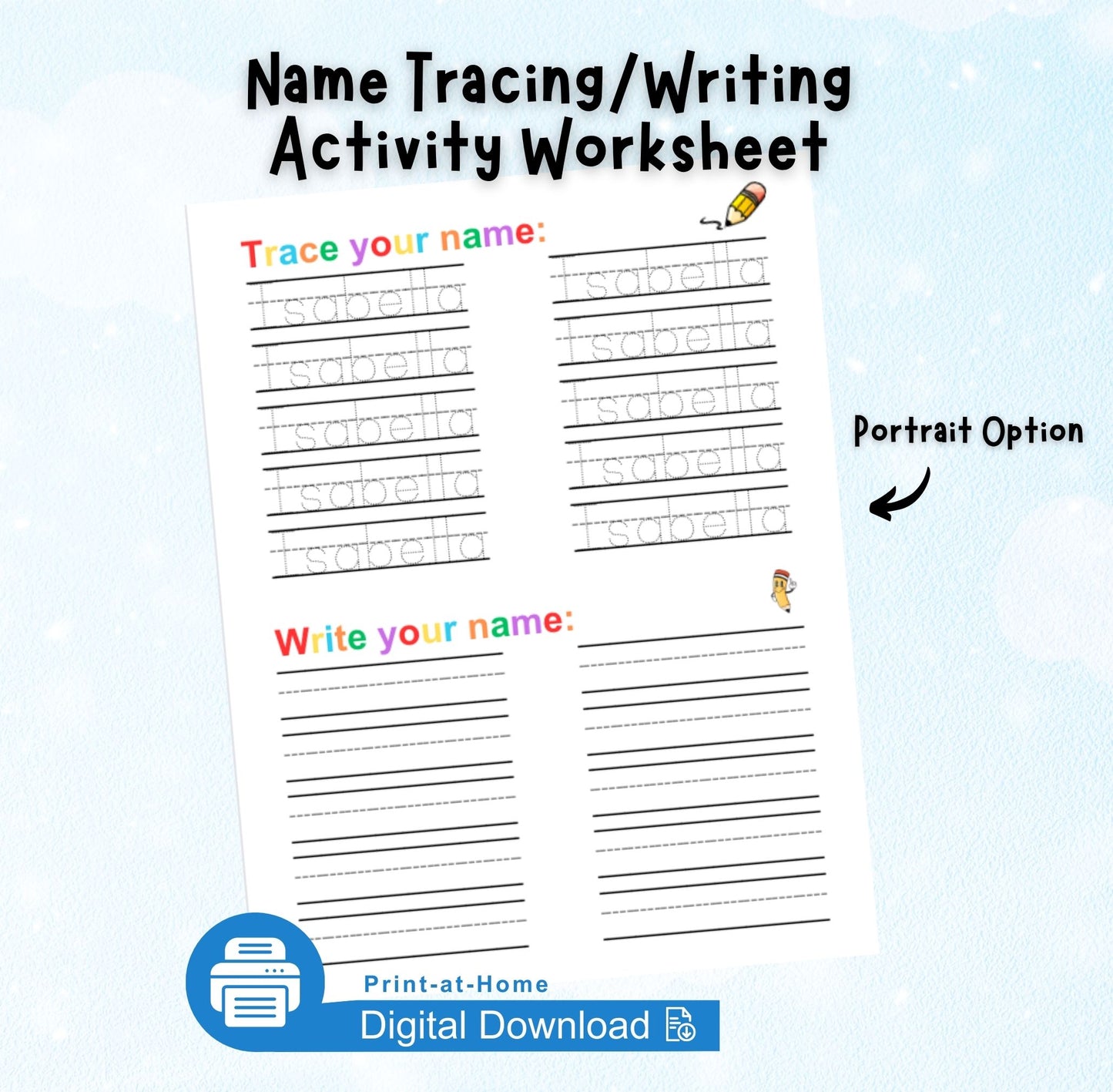 Digital Download:  Personalized Name Tracing/Writing Activity Worksheet