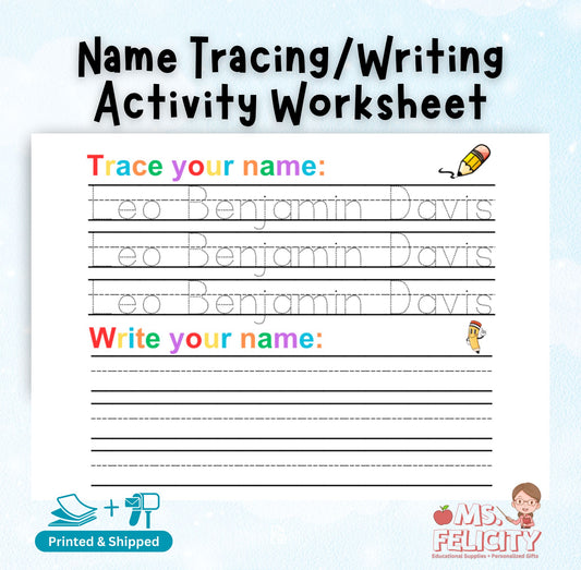 Printed & Shipped: Personalized Name Tracing/Writing Activity Worksheet