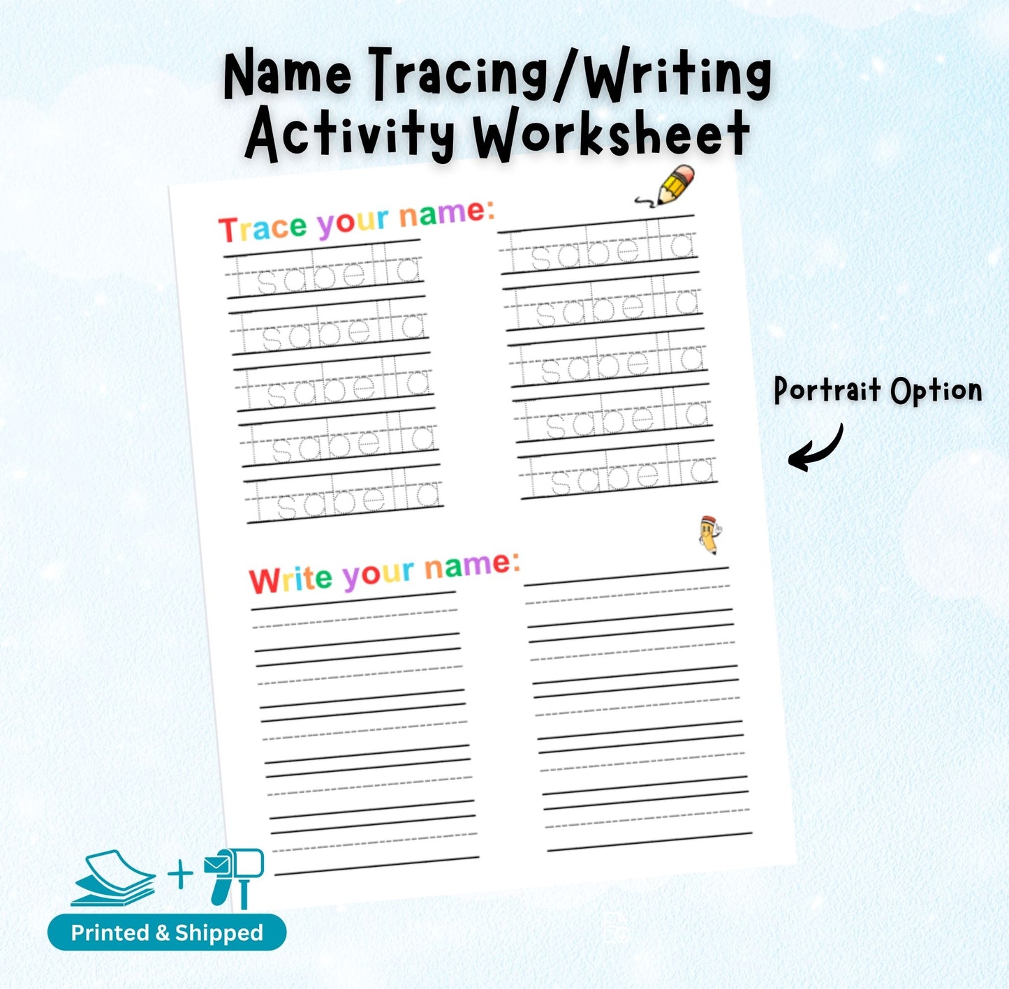 Printed & Shipped: Personalized Name Tracing/Writing Activity Worksheet