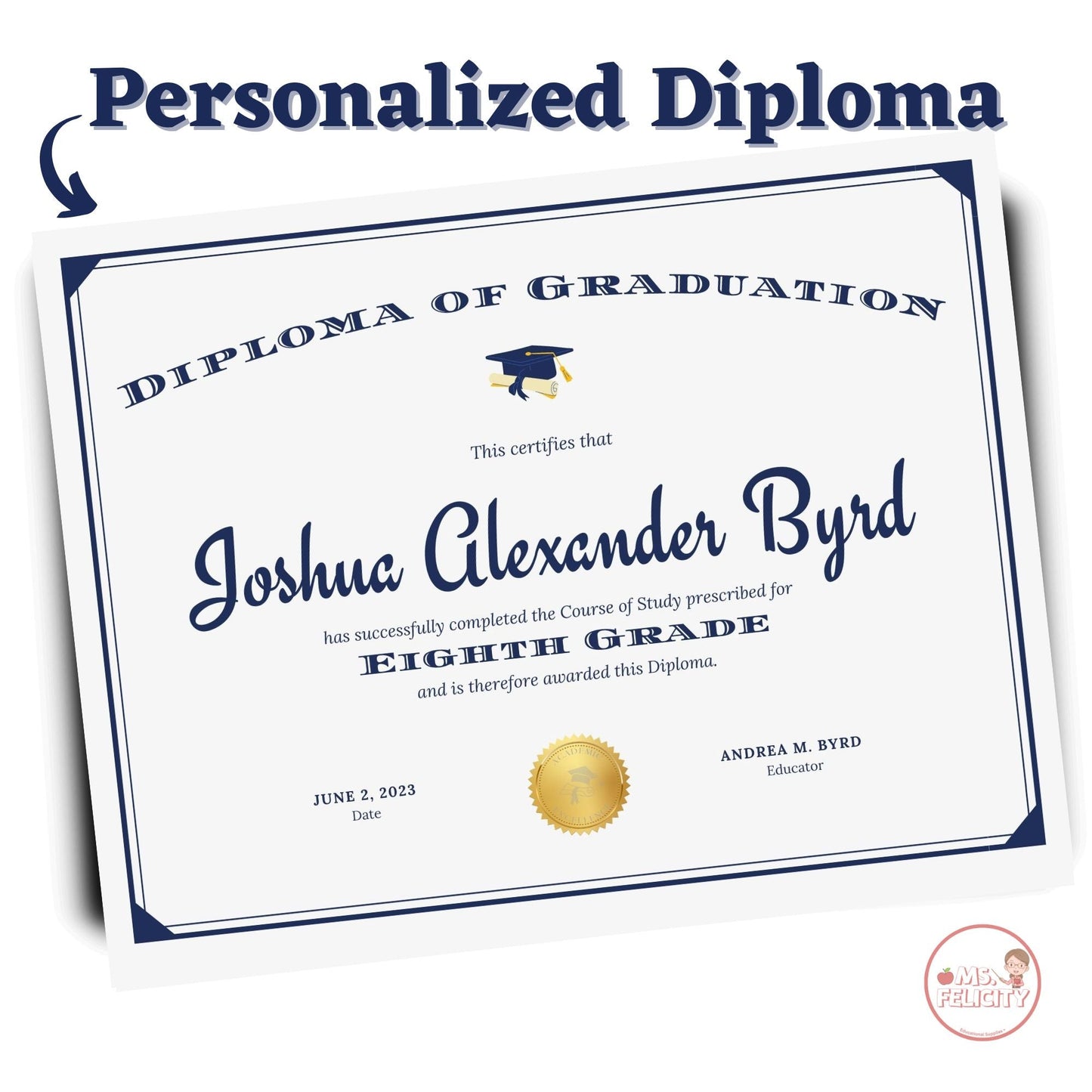 Diploma of Graduation: Personalized Printed and Shipped