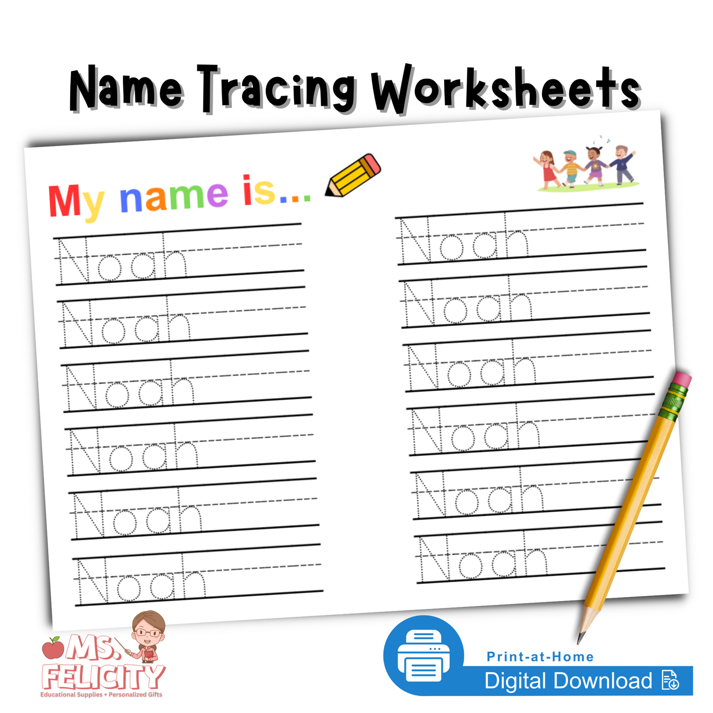 Noah: Personalized Name Tracing Worksheet (Digital Download)