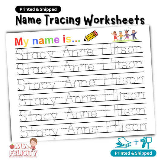 Printed & Shipped: Personalized Name Tracing Worksheets Handwriting Practice