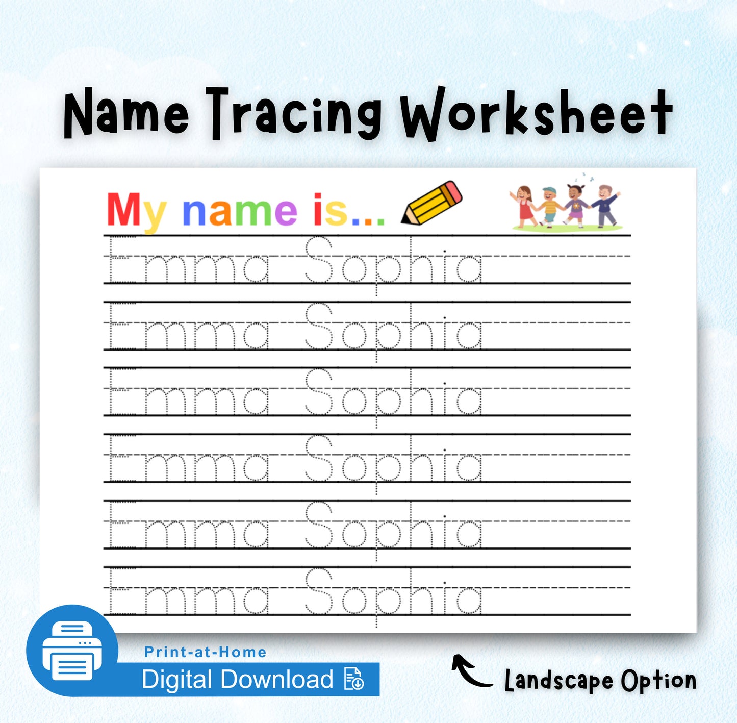 Digital Download:  Personalized Name Tracing Worksheet