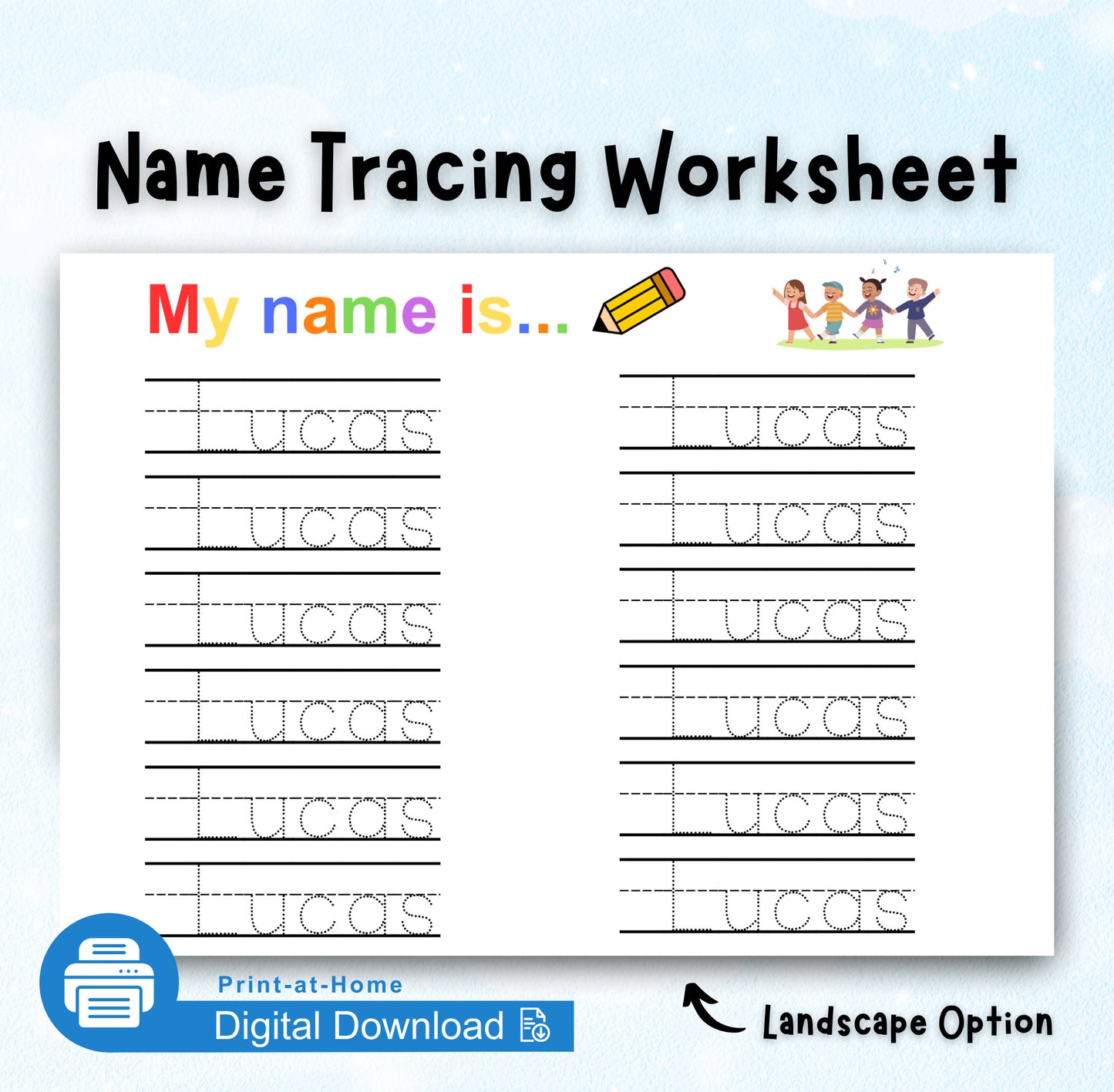 Digital Download:  Personalized Name Tracing Worksheet