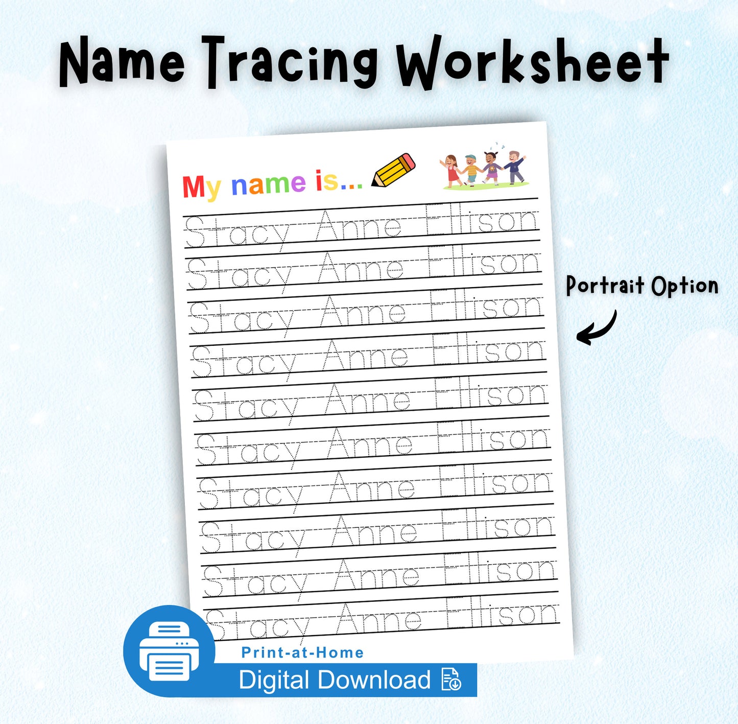 Digital Download:  Personalized Name Tracing Worksheet