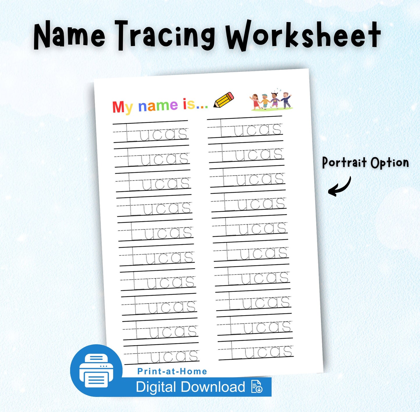 Digital Download:  Personalized Name Tracing Worksheet