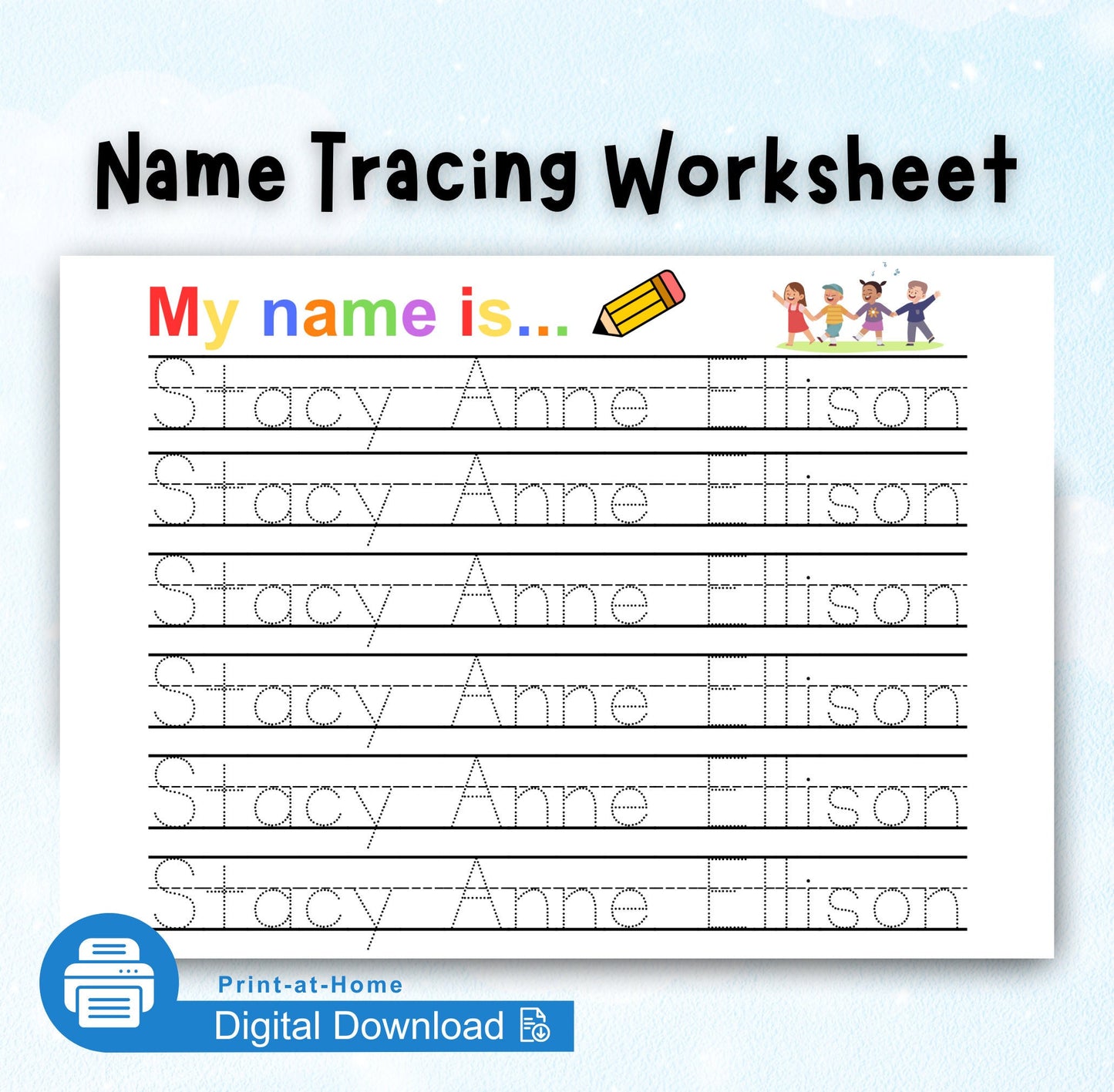 Digital Download:  Personalized Name Tracing Worksheet