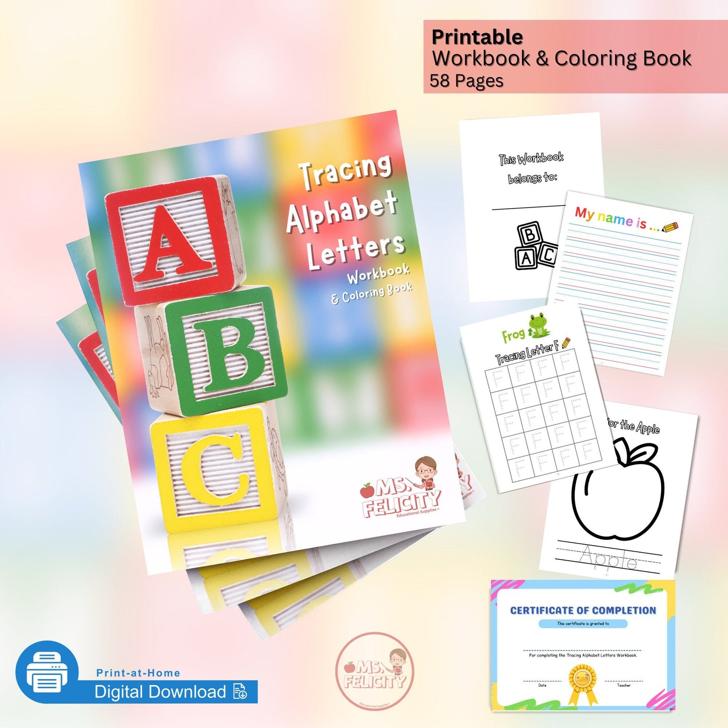 Digital Download: Tracing Alphabet Letters Workbook and Coloring Book Printable