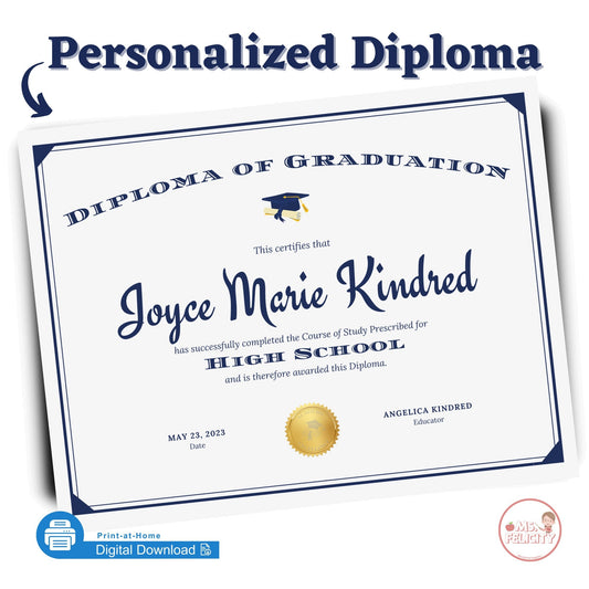 Digital Download: Personalized Diploma of Graduation Printable