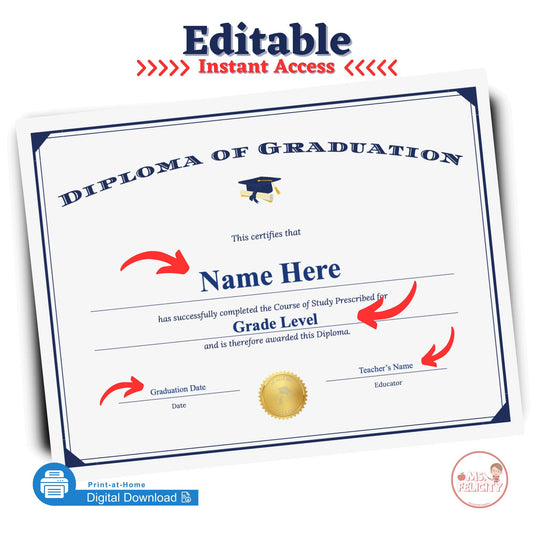 Editable Instant Access: Diploma of Graduation Printable