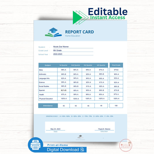 Editable Instant Access: Report Card Progress Report Printable