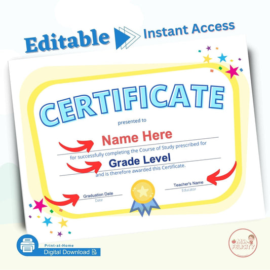 Editable Instant Access: Elementary School Certificate Printable